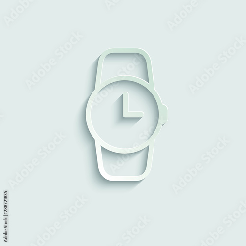 wrist watch icon. fashion accessory symbol. what time icon. black vector   paper icon  with shadow 