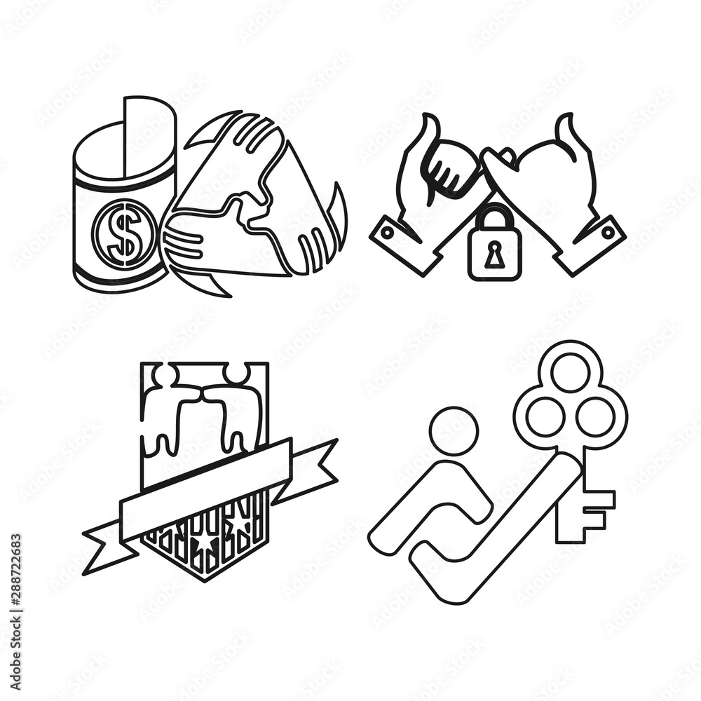 Fototapeta premium money key shield Commitment Teamwork Together Outline Logo