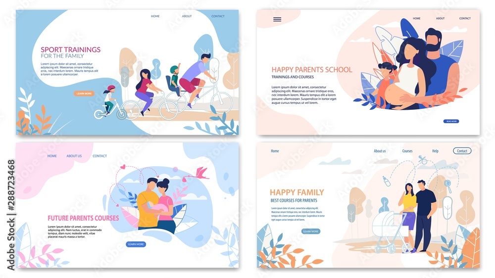 Prompt Banner Set Happy Inscription Family Flat. Prompt Banner Set Happy Inscription Family Flat.