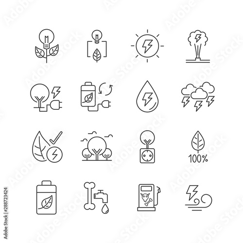 Line icon set is energy from nature. Editable stroke. Vector EPS10.