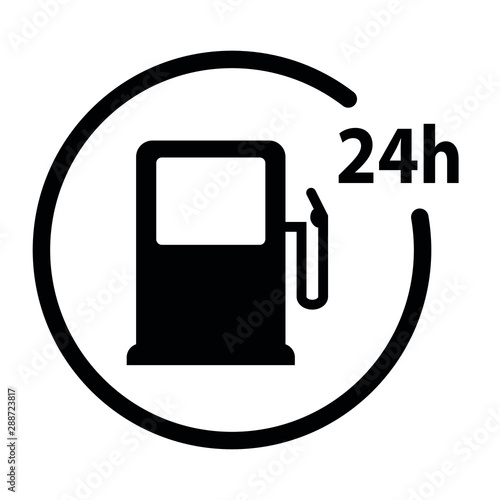 gas station icon. Icon 24 Hour black vector gas station sign 