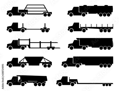 set of silhouettes the cargo trucks.