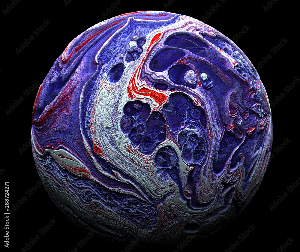 An acrylic-like 3d render of a dark purple, lavender and white city planet, with red worm looking lines on a black background An acrylic-like 3d render of a dark purple, lavender and white city planet, with red worm looking lines on a black background