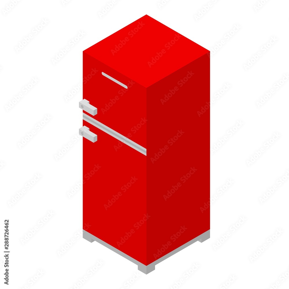 Red fridge icon. Isometric of red fridge vector icon for web design isolated on white background Red fridge icon. Isometric of red fridge vector icon for web design isolated on white background