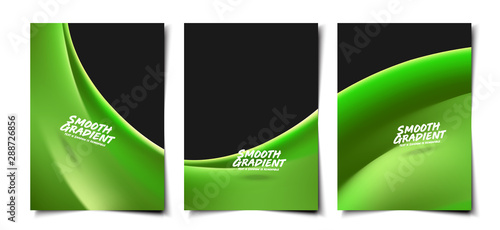 Set of 3d trendy green smooth silk liquid wave background layout, cover, poster, wallpaper design template