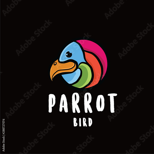 Colorful Parrot Logo Vector Design Template. Bird Tropical Emblem Icon. Animal Symbol. Logo For Company And Business.