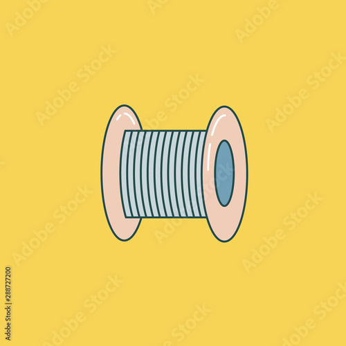 Coil of wire, thread, alloy, rope in a coil. Outline drawing. Flat style. Vector editable illustration