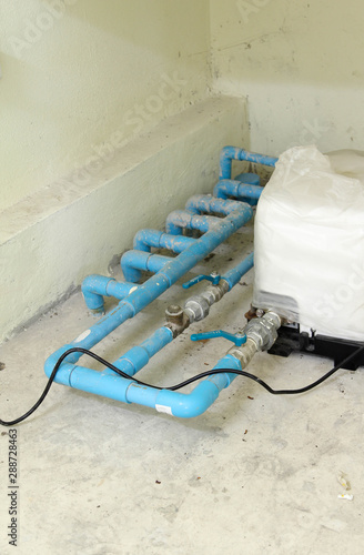 Water pump and plumbing system in the house that composed with automatic water pump and PVC pipe.