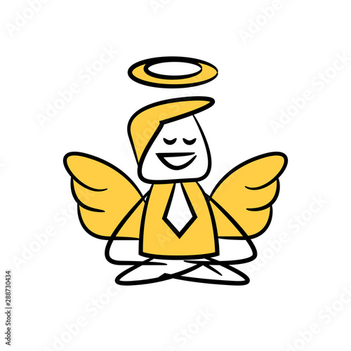 businessman angel, god meditating yellow stick figure design