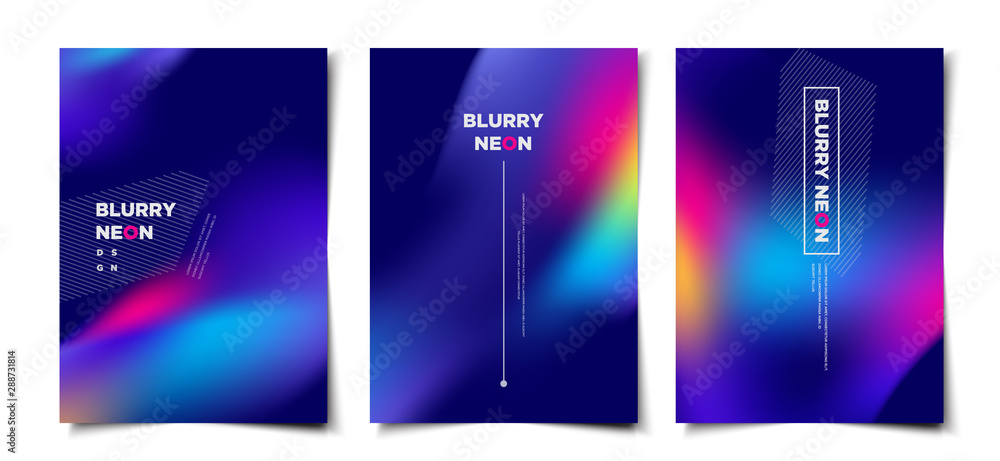 Set of abstract blurry neon glow background layout, cover, poster, wallpaper design template - obrazy, fototapety, plakaty 