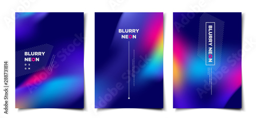 Set of abstract blurry neon glow background layout, cover, poster, wallpaper design template