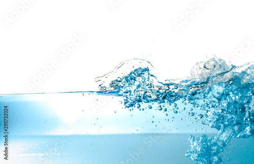 Water Wave bubbles air and splash isolated over white background. Blue water wave abstract background isolated on white