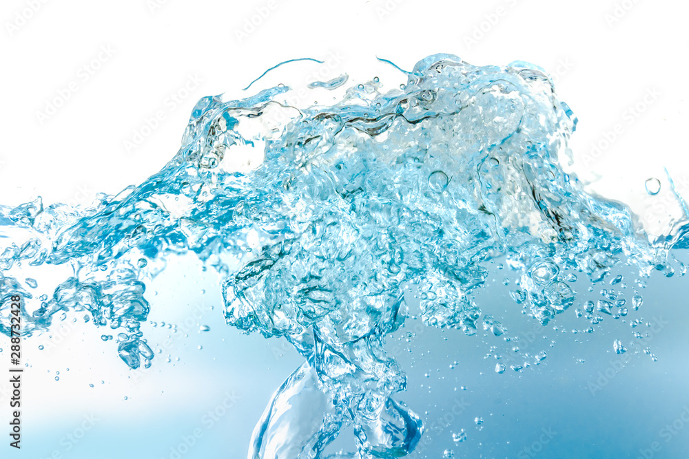 Obraz premium Water Wave bubbles air and splash isolated over white background. Blue water wave abstract background isolated on white