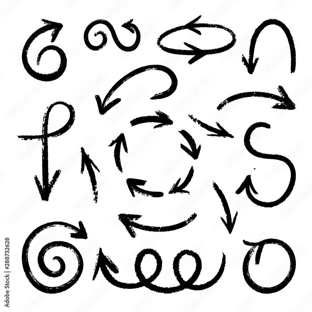 Vector set of grunge arrows in hand drawn style isolated on white ...