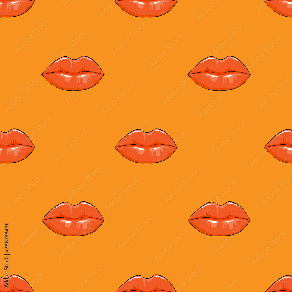 Women lips Seamless pattern with orange colour tone for Autumn background,Vector illustration seamless swatch in the swatches panel, for wrapping paper, textile, , wallpaper, fashion, clothing and bag Women lips Seamless pattern with orange colour tone for Autumn background,Vector illustration seamless swatch in the swatches panel, for wrapping paper, textile, , wallpaper, fashion, clothing and bag