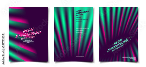Set of 3d modern retro style green neon glow abstract dynamic background layout, cover, poster, wallpaper design template