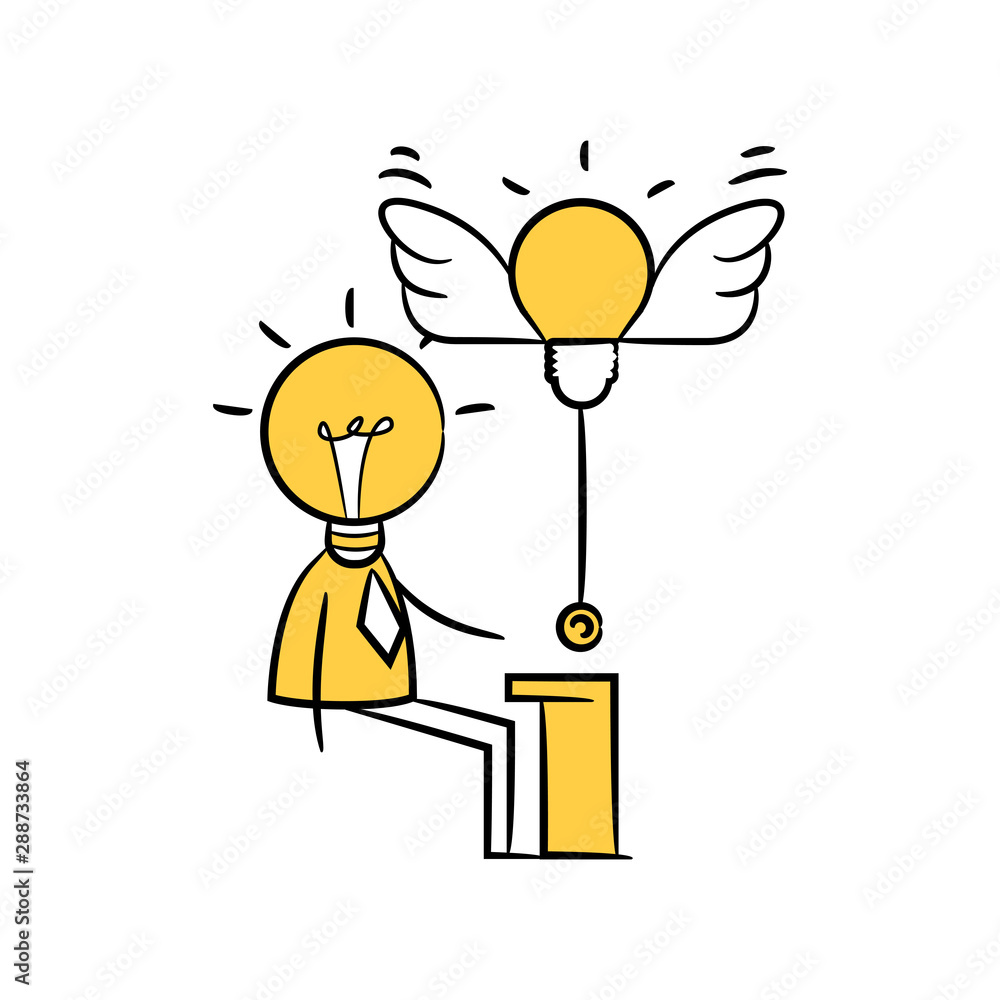 light bulb man and bulb with wings yellow stick figure light bulb man and bulb with wings yellow stick figure