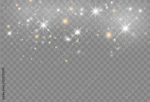 Glowing light effect with many glitter particles isolated on transparent background. Vector starry cloud with dust. Magic christmas decoration