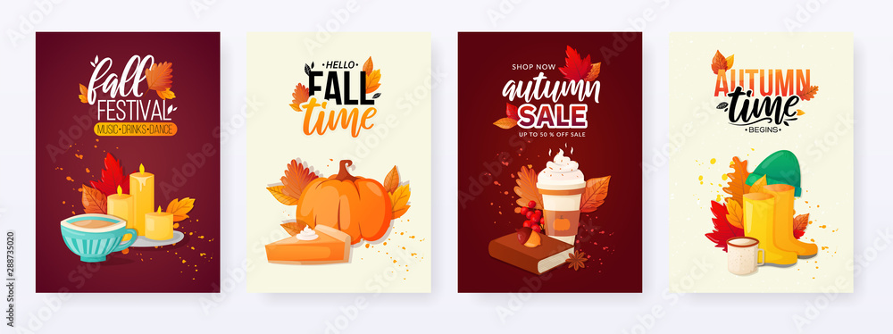 Fototapeta premium Set of Autumn Fall Season Sale Ad Posters.