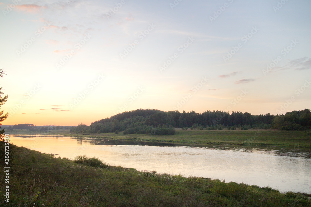 river in the evening after sunset in summer