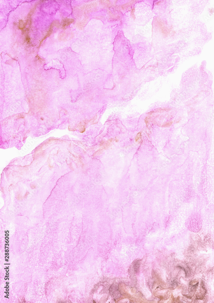 Watercolor hand drawn abstract background texture in pink, brown and gold colors