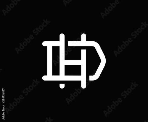 Initial letter D and H, HD, HS, overlapping interlock logo, monogram line art vintage style on black background