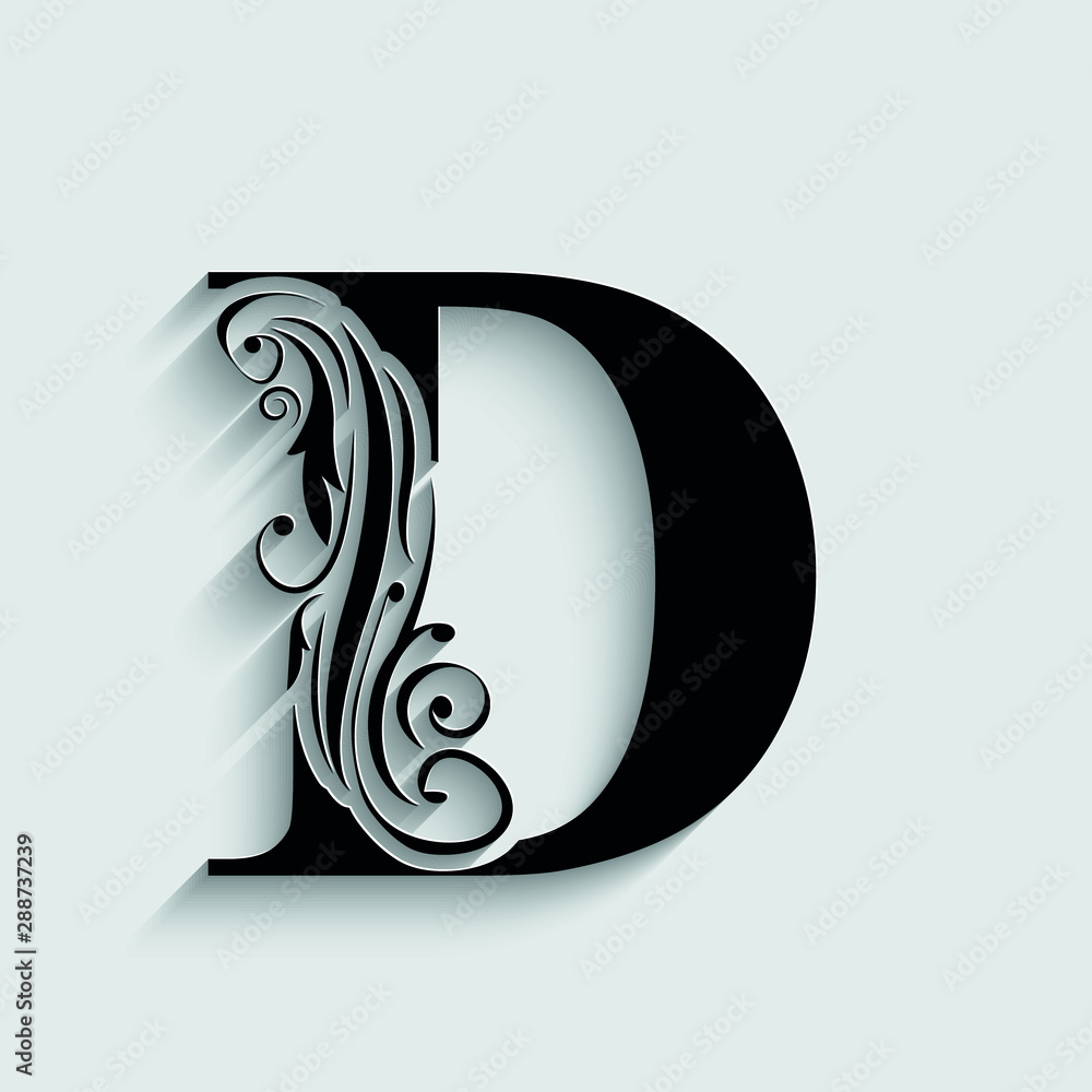 letter D. Black flower alphabet. Beautiful capital letters. Stock ...