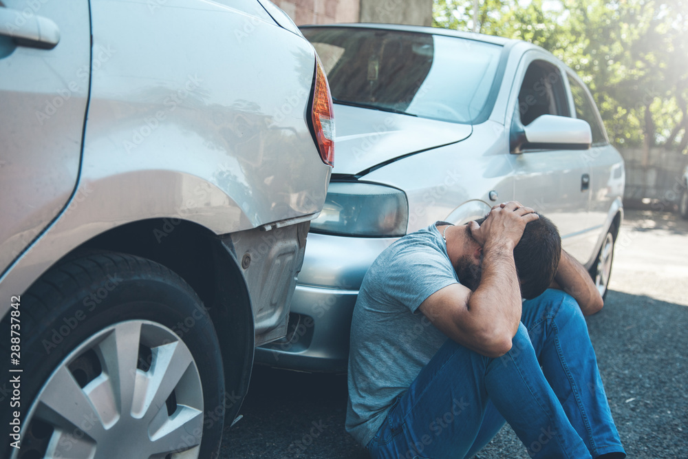 Fototapeta premium sad man and car crash accident