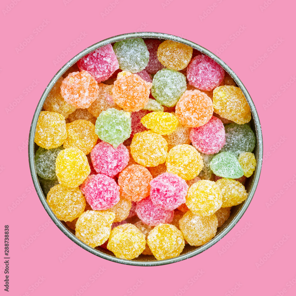 Αυτοκόλλητο colorful multicolored sucking sweets Montpensier lollipops in a round tin box is
