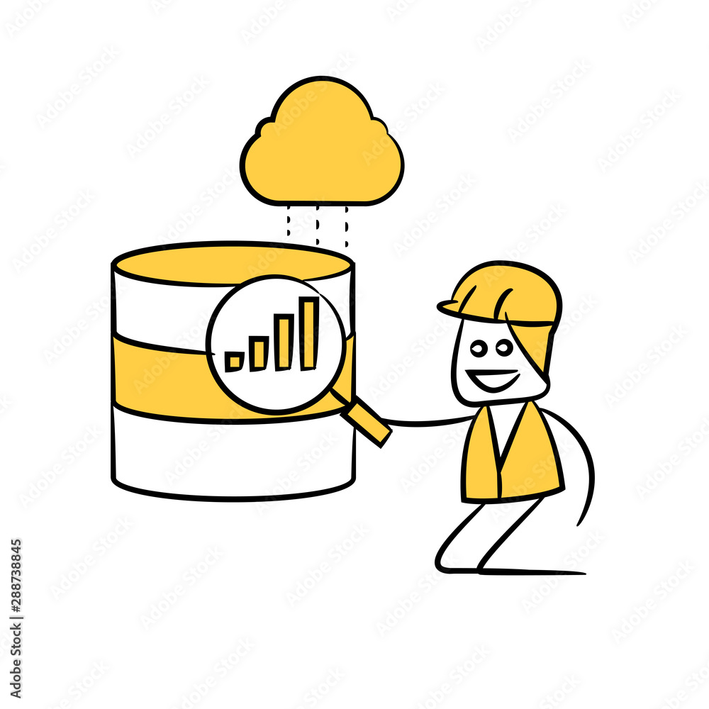 engineer use magnifier analysis data server yellow stick figure theme engineer use magnifier analysis data server yellow stick figure theme