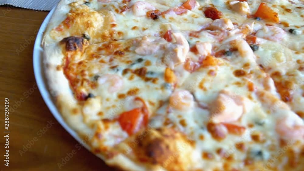 Pizza with seafood. Tuna and shrimps. Pizza with seafood. Tuna and shrimps.