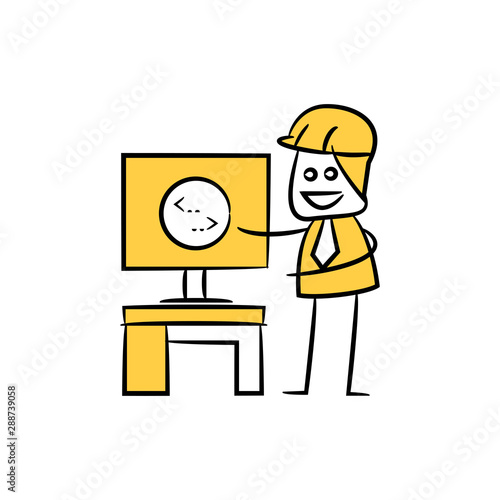 engineer and computer coding yellow stick figure theme