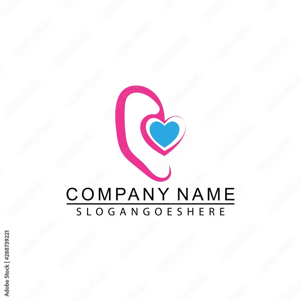 Hearing Aid And Love Logo Illustration In Isolated White Background