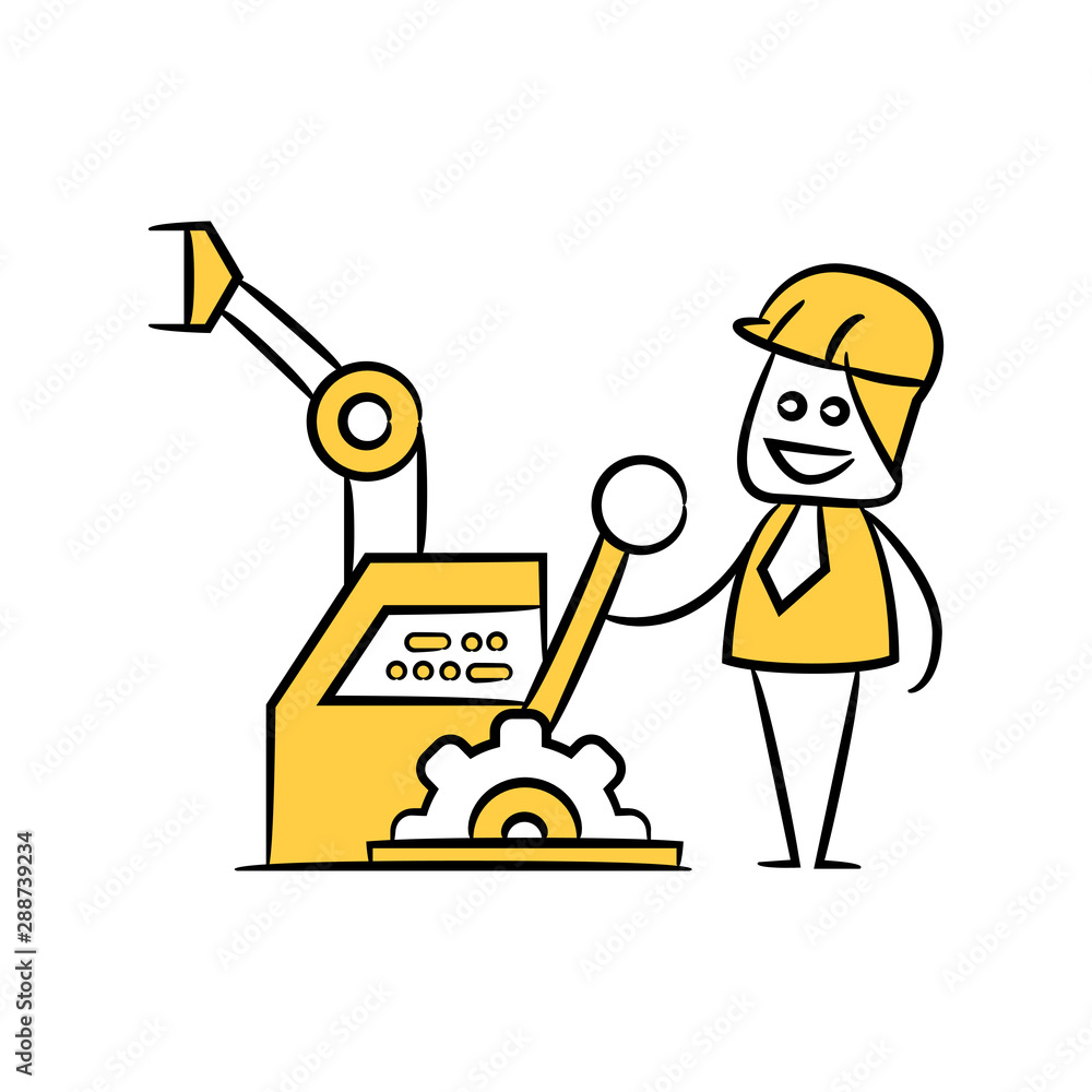 engineer control machine yellow stick figure theme