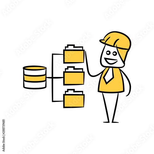 engineer and database and file management yellow stick figure theme