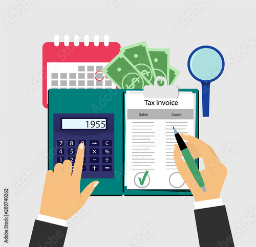 Audit, accounting. Counting profits. Vector illustration.