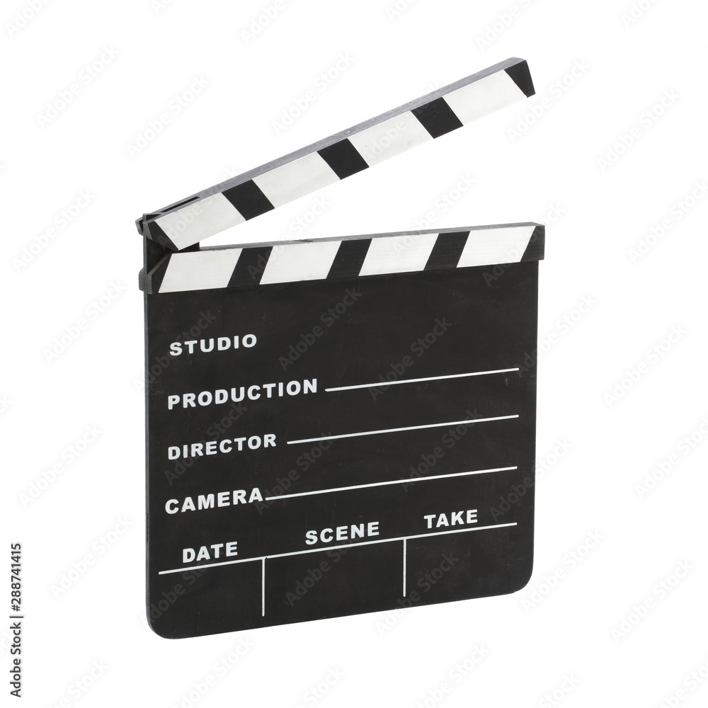 Fototapeta premium Classic hollywood chalk clapperboard angled isolated on a white background with clipping path