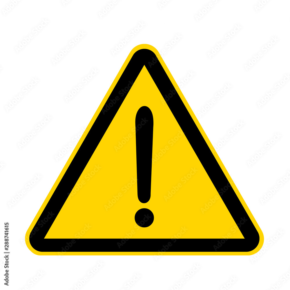 Attention exclamation warning hazard yellow danger sign isolated on white with clipping path Attention exclamation warning hazard yellow danger sign isolated on white with clipping path