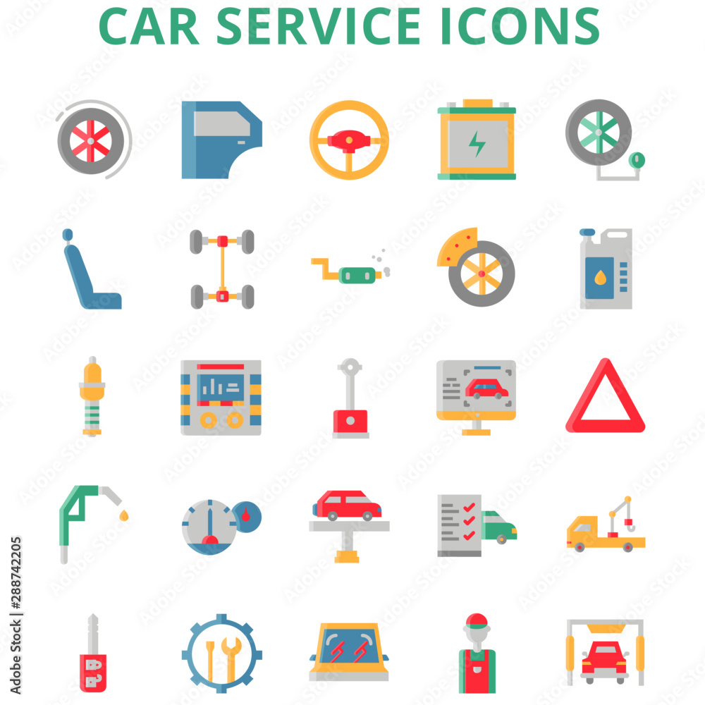 Car Service Without Outline With Color Iconset