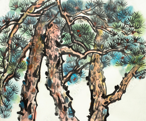 Tablou pe pânză branchy pine trees