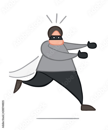 Vector illustration thief running away. Hand drawn.