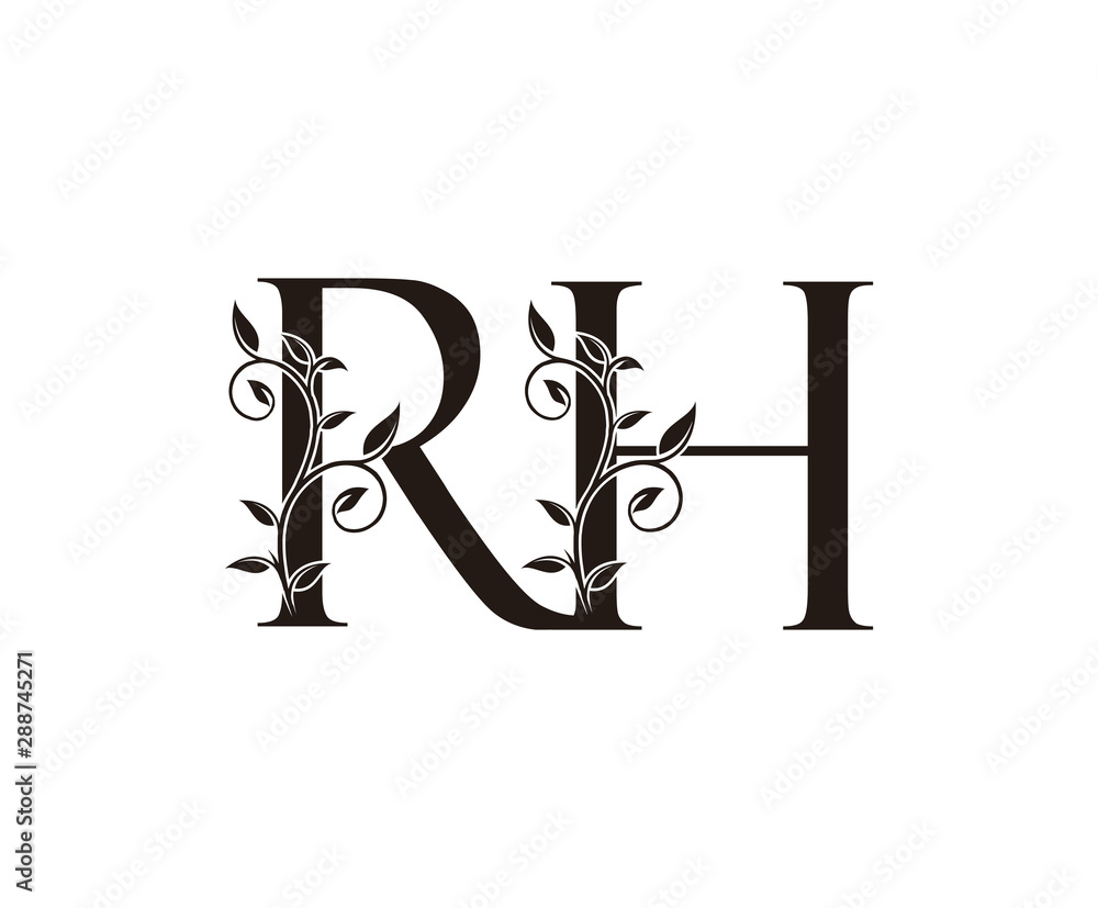 Initial letter R and H, RH, vintage Logo Icon, classy black letter