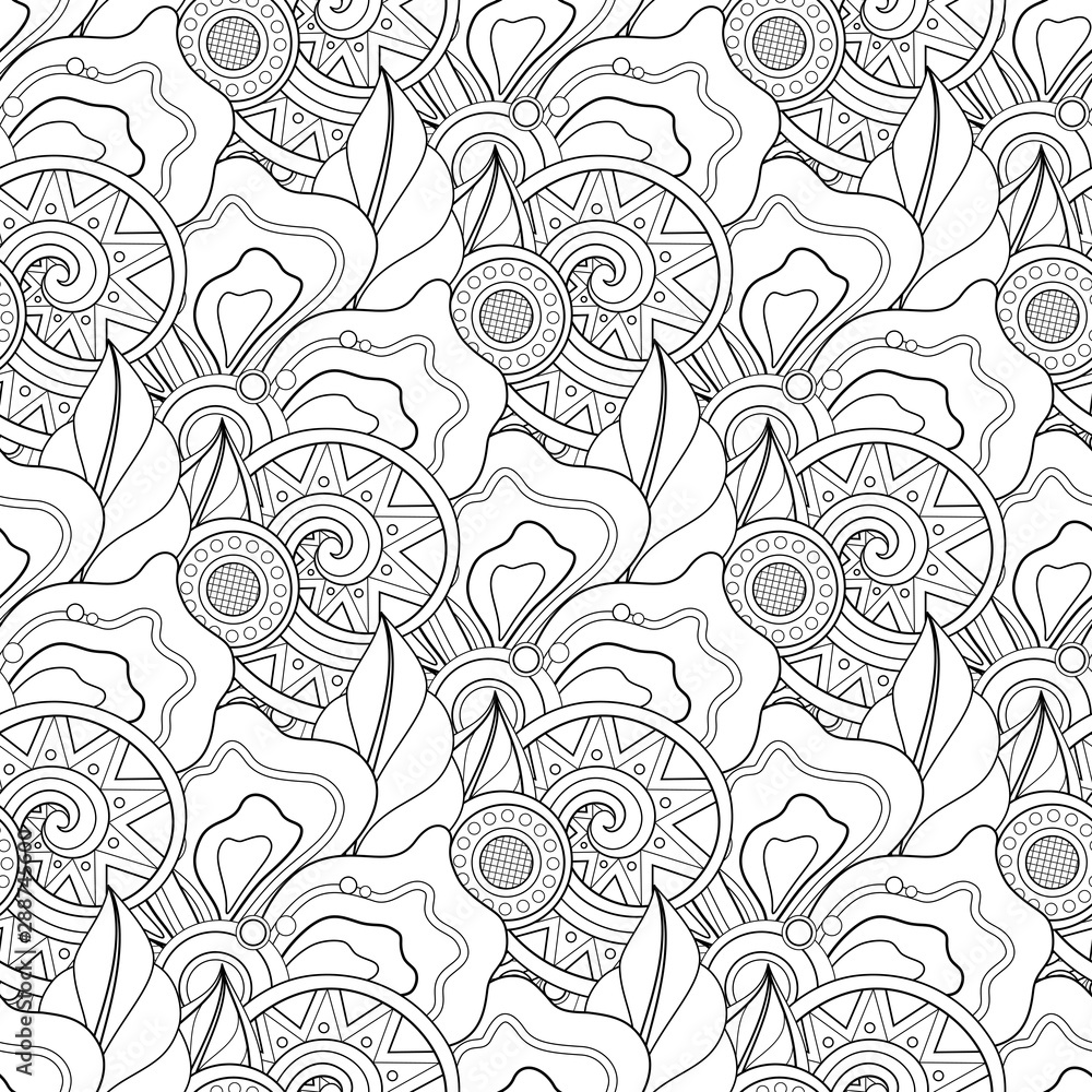 Monochrome Seamless Pattern with Floral Motifs Monochrome Seamless Pattern with Floral Motifs