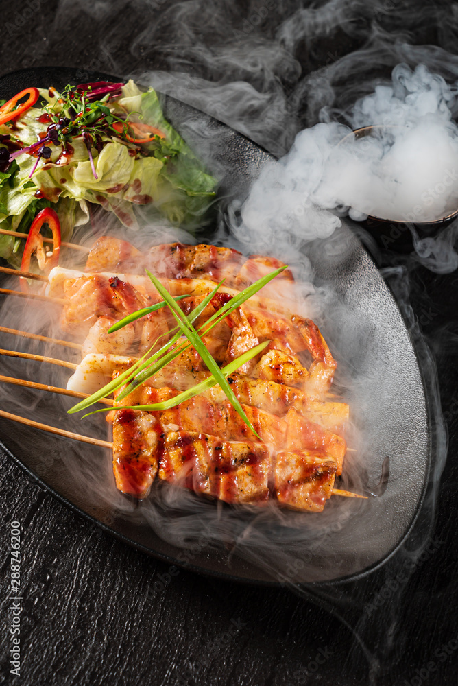 fish kebabs with fresh salad