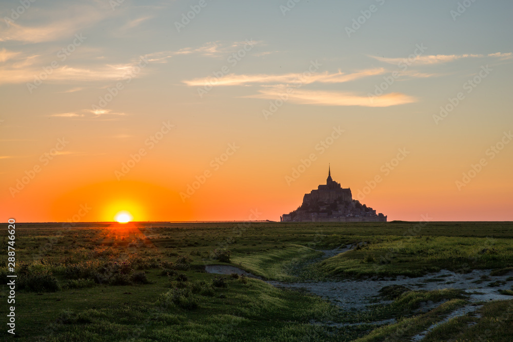 Mont Saint-Michel Bay in Normandy France at Sunset