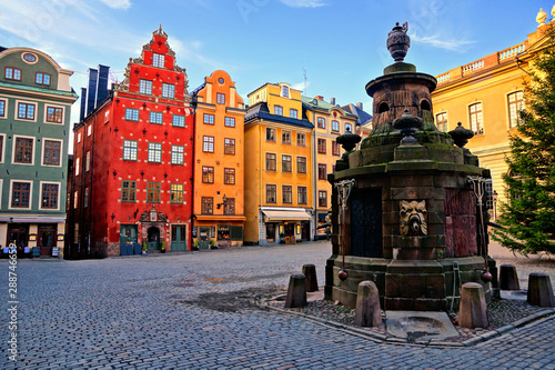 Colorful buildings of Stortorget, the main square in Gamla Stan, the Old Town of Stockholm, Sweden photo