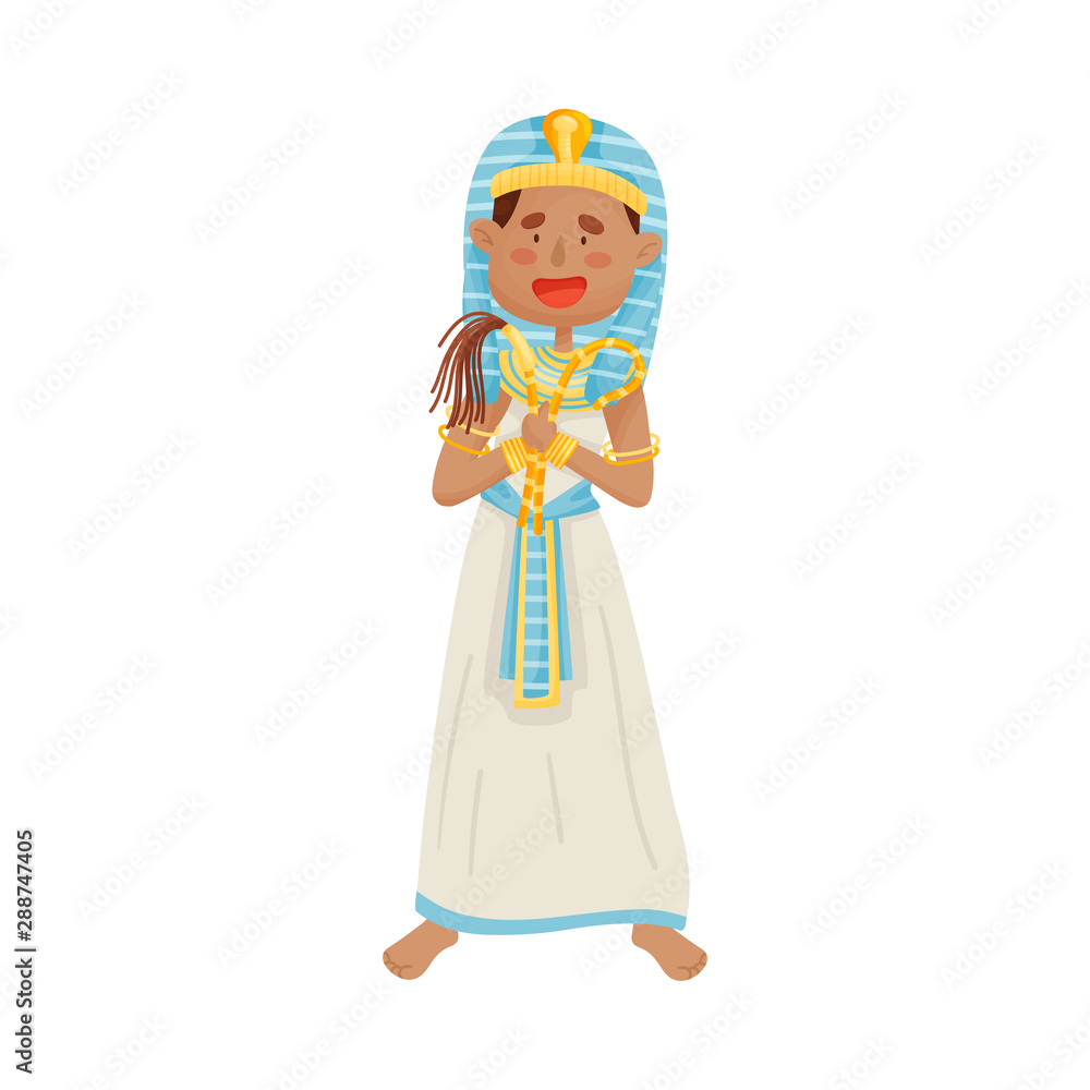 Man in a traditional long pharaoh costume. Vector illustration on a white background.