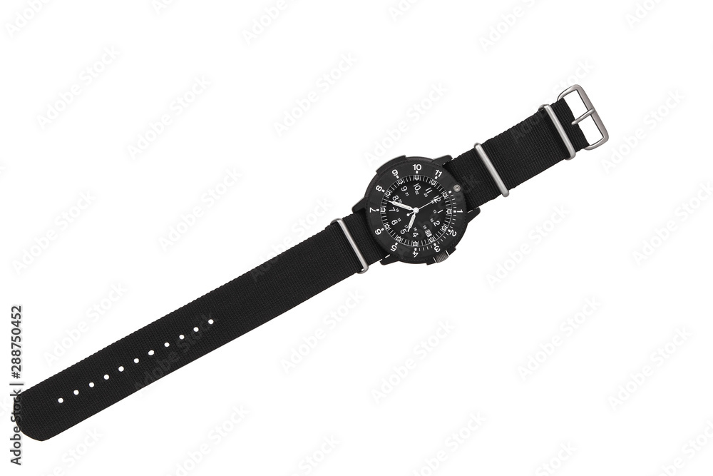 Wristwatch isolate on a white background. Sports wrist watch with a nylon bracelet. Watches for scuba divers. Wristwatch isolate on a white background. Sports wrist watch with a nylon bracelet. Watches for scuba divers.