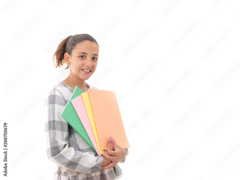young female student with notebooks isolated on white background young female student with notebooks isolated on white background