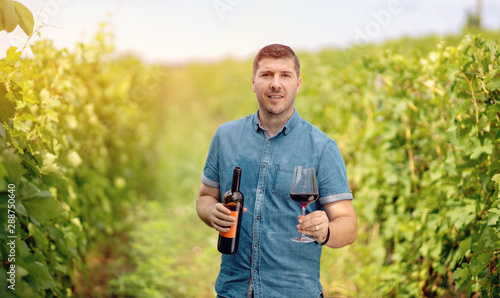 Slika na platnu Man at vineyard welcoming tourists - Wine tasting tours in a vineyard